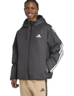 adidas Essentials Climawarm 3 Stripes Insulated Hooded Jacket in Black