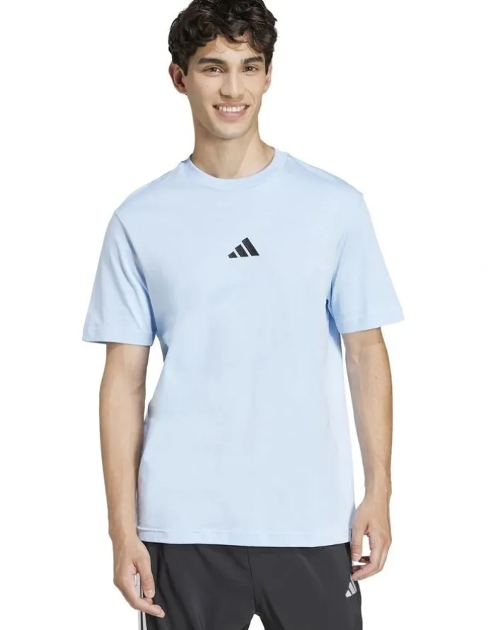 adidas Essentials Small Logo Single Jersey T-shirt in Glow Blue