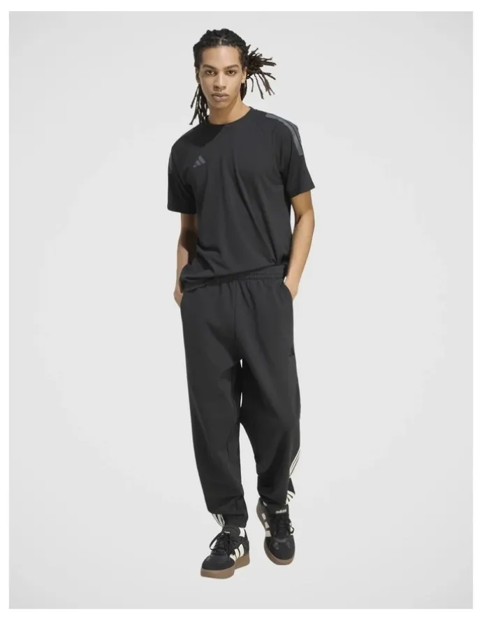 adidas Kit 3-Stripes Regular Cuffed Joggers in Black and Off White