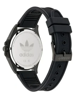 adidas Originals Iconic One IP Steel Silicone Watch in Black