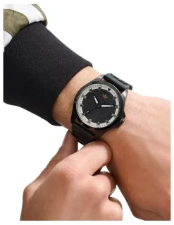 adidas Originals Iconic One IP Steel Silicone Watch in Black