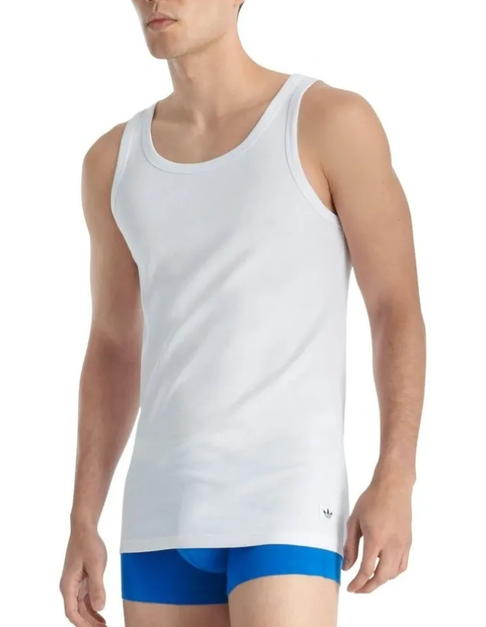 adidas Comfort Rib Cotton Tank Top Pack Of 2 in White