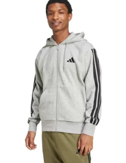 adidas Essentials 3-Stripes Fleece Hoodie in Medium Grey Heather/