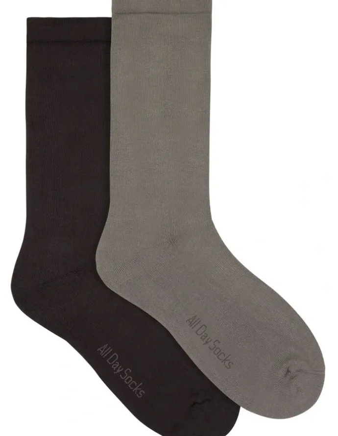 All Day SocksTM Mens Plain Cushioned Cotton Crew 2 Pack in Brown