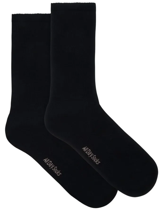 All Day SocksTM Mens Plain Cushioned Cotton Crew 2 Pack in Black