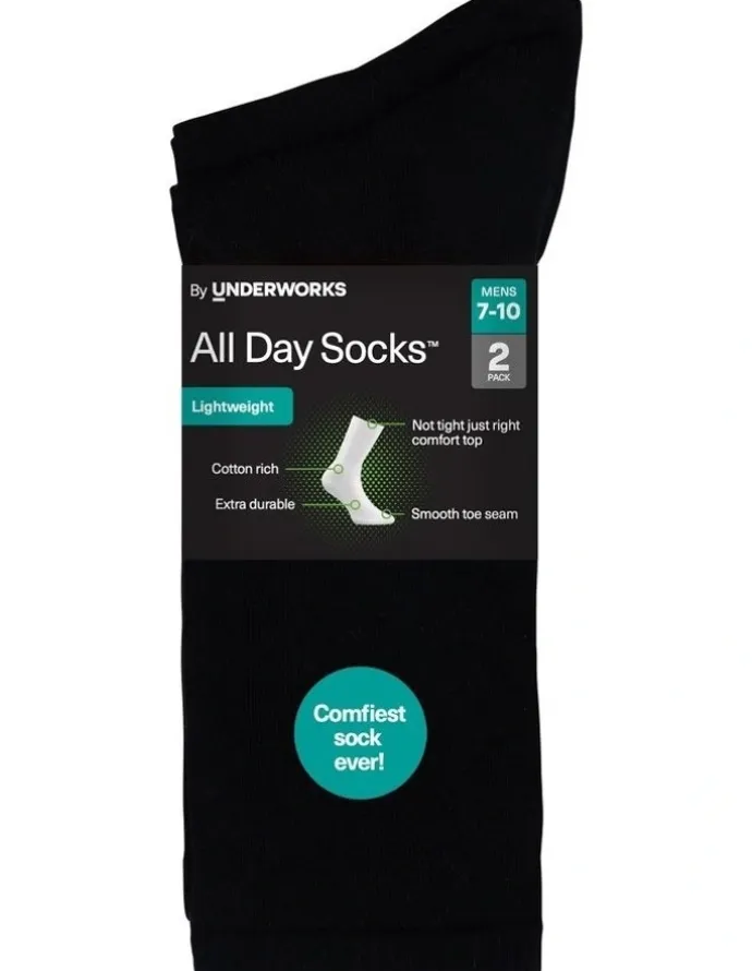 All Day SocksTM Premium Fine Plain Crew 2 Pack in Black