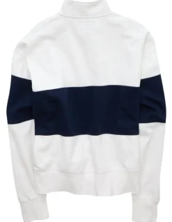 American Eagle Colorblock Quarter-Zip Sweatshirt in White