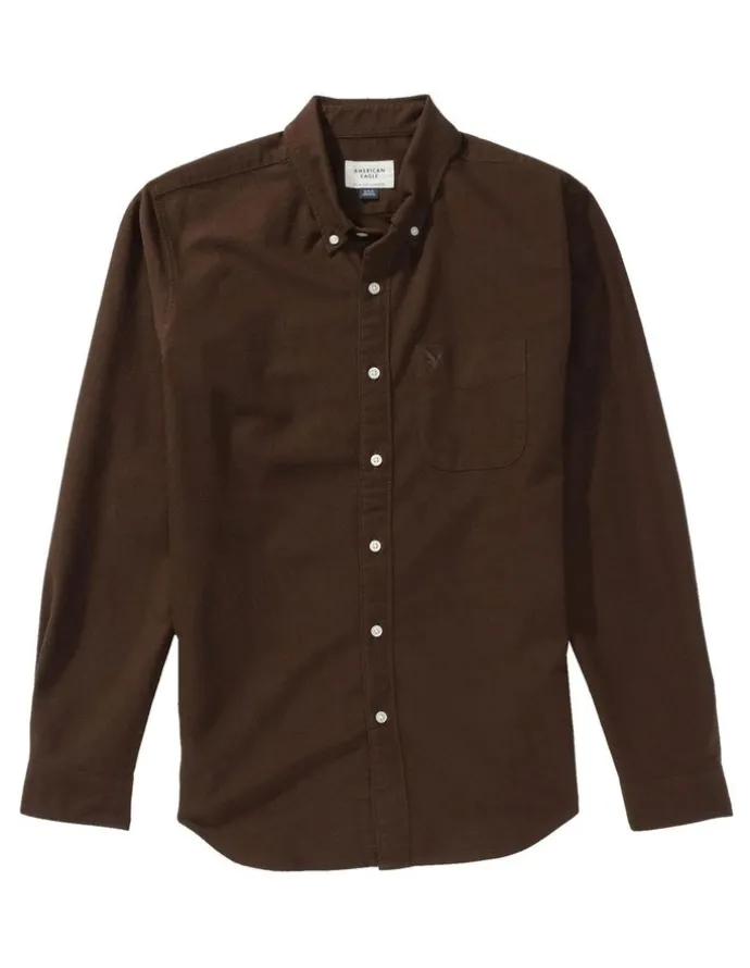 American Eagle Everyday Slim Oxford Button-Up Shirt in Chocolate