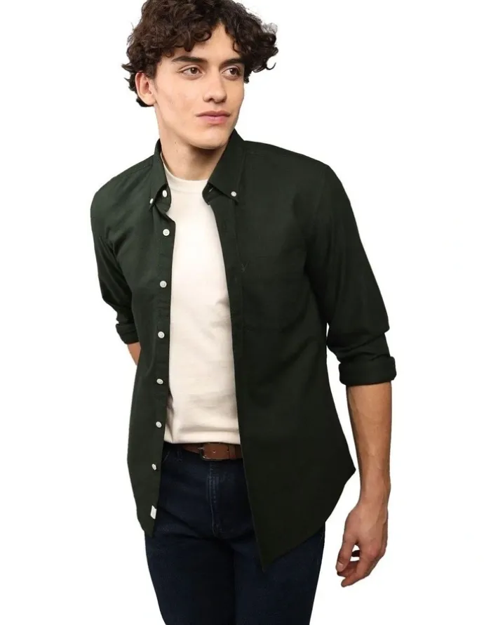 American Eagle Everyday Slim Oxford Button-Up Shirt in Deep Forest Green
