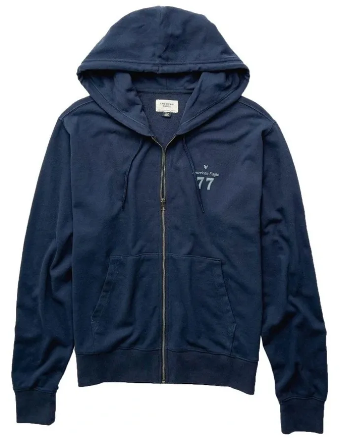 American Eagle Graphic Full Zip Hoodie in Navy