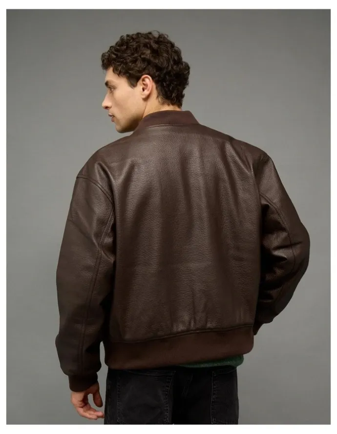 American Eagle Leather Bomber in Brown