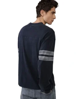 American Eagle Long Sleeve Graphic Football T-shirt in Navy