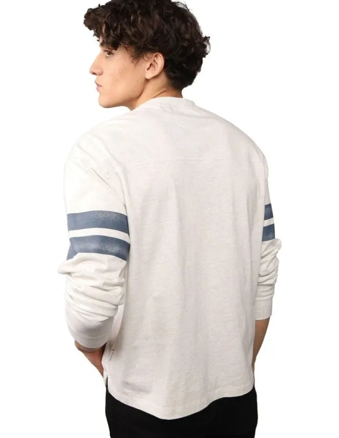American Eagle Long Sleeve Graphic Football T-shirt in Heather Frost