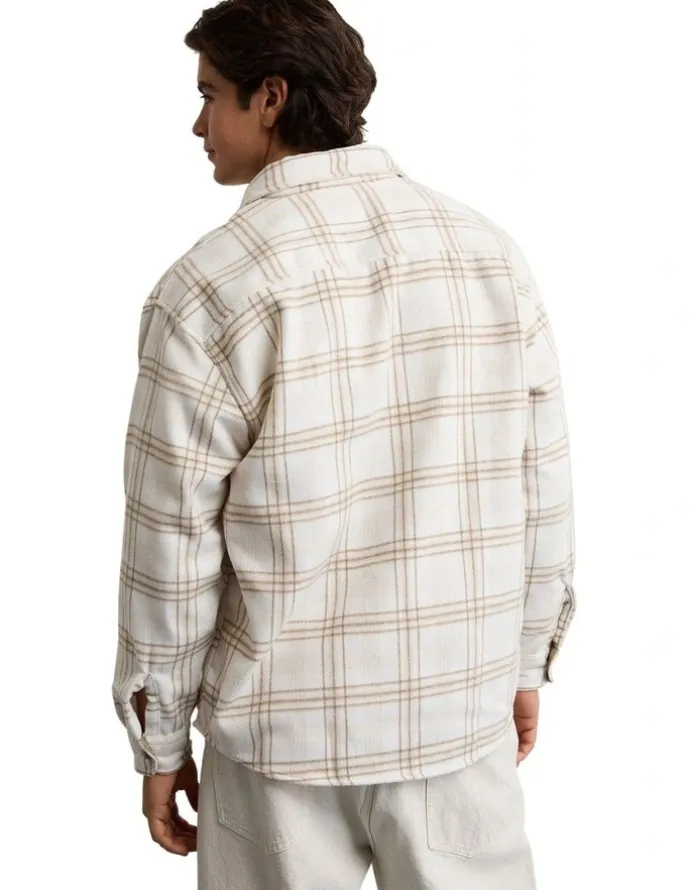 American Eagle Relaxed Heavyweight Flannel Shirt in Cream