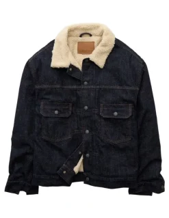 American Eagle Sherpa Denim Jacket in Dark Wash