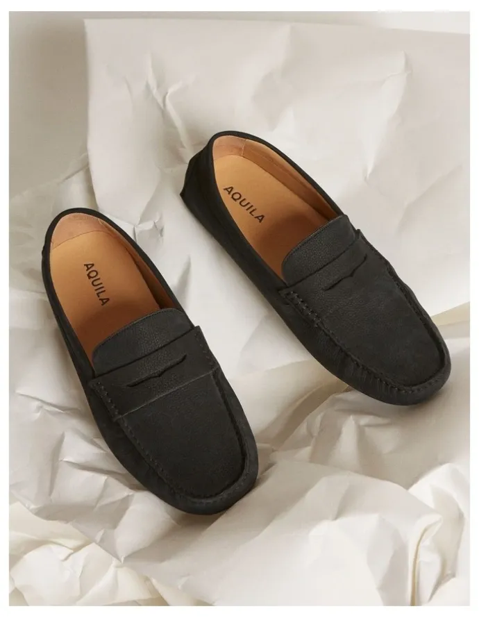 Aquila Cisco Nubuck Driving Shoes in Midnight