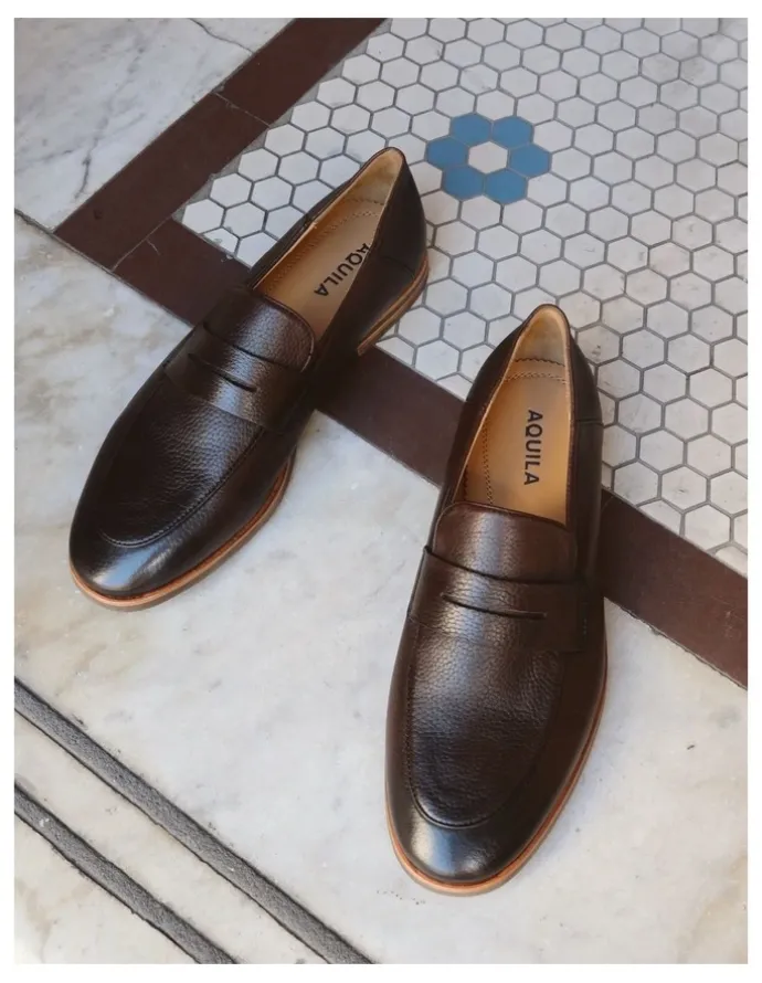 Aquila Giacomo Leather Loafers in Dark Brown