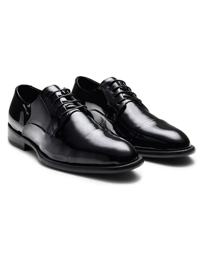 Aquila Grantham Derby Shoes in Patent Black