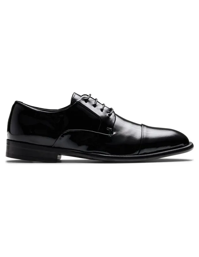 Aquila Grantham Derby Shoes in Patent Black