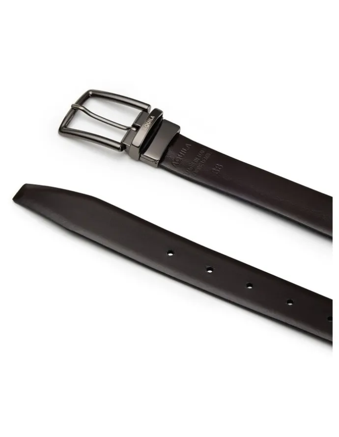 Aquila Martini Leather Reversible Belt in Black/ Brown