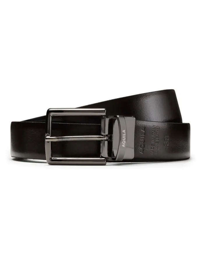 Aquila Martini Leather Reversible Belt in Black/ Brown