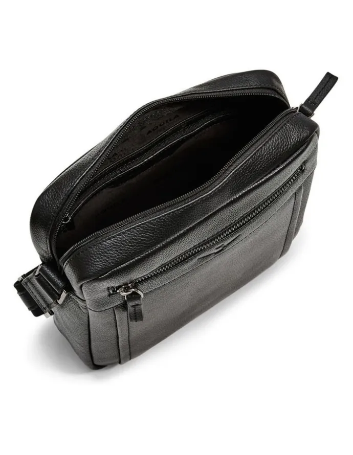 Aquila Montoro Leather Cross Body Bag in Black