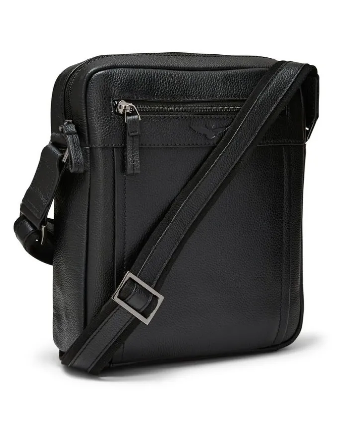 Aquila Montoro Leather Cross Body Bag in Black