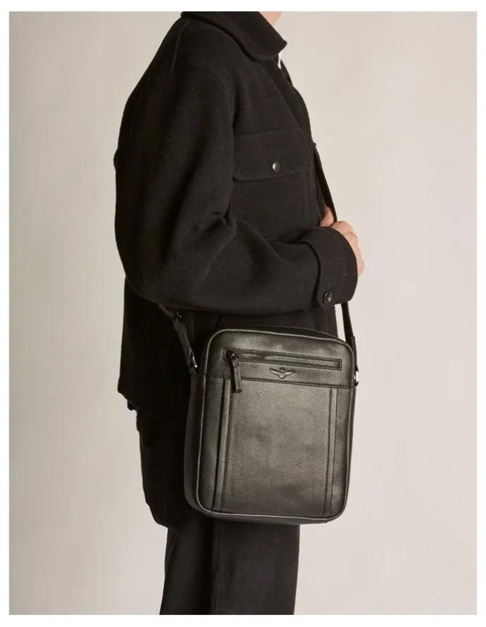 Aquila Montoro Leather Cross Body Bag in Black