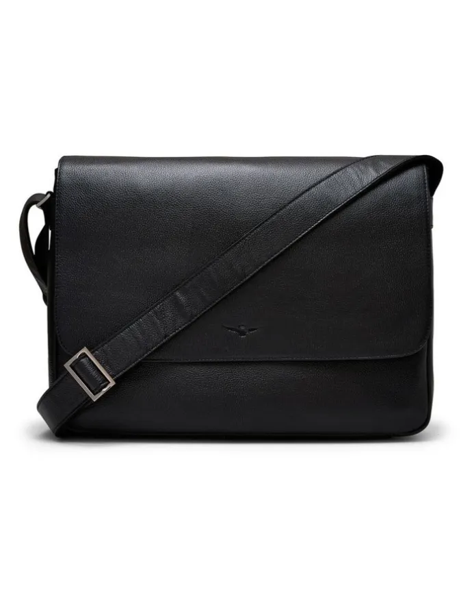 Aquila Montoro Leather Messenger Bag in Black