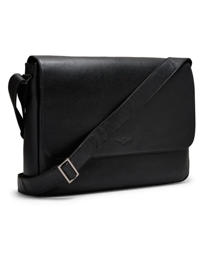 Aquila Montoro Leather Messenger Bag in Black