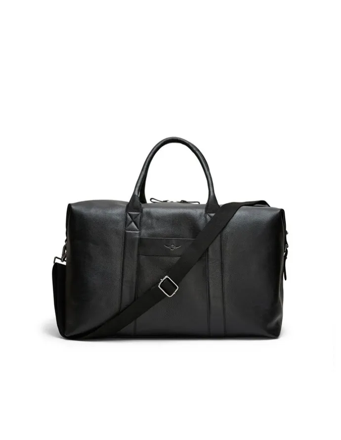 Aquila Montoro Leather Weekender Bag in Black