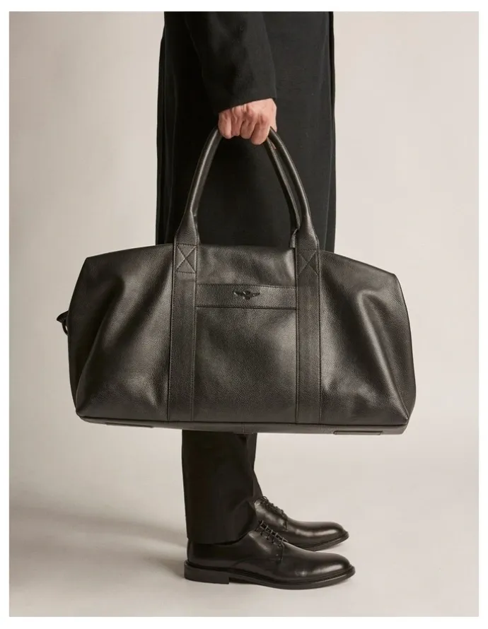 Aquila Montoro Leather Weekender Bag in Black