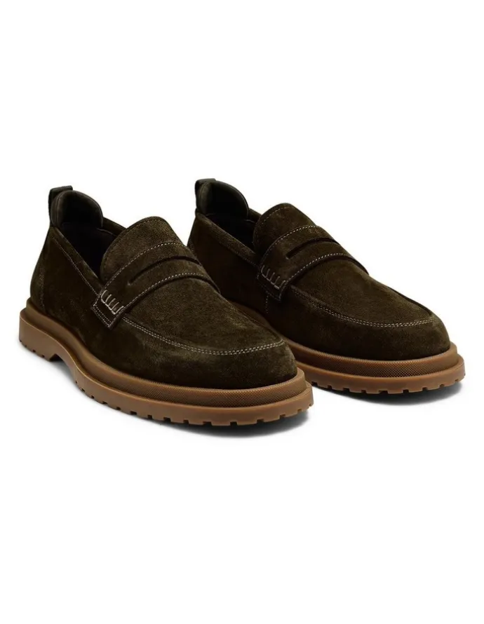 Aquila Radar Suede Penny Loafers in Olive