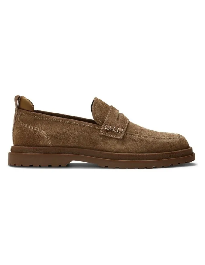 Aquila Radar Suede Penny Loafers in Caramel