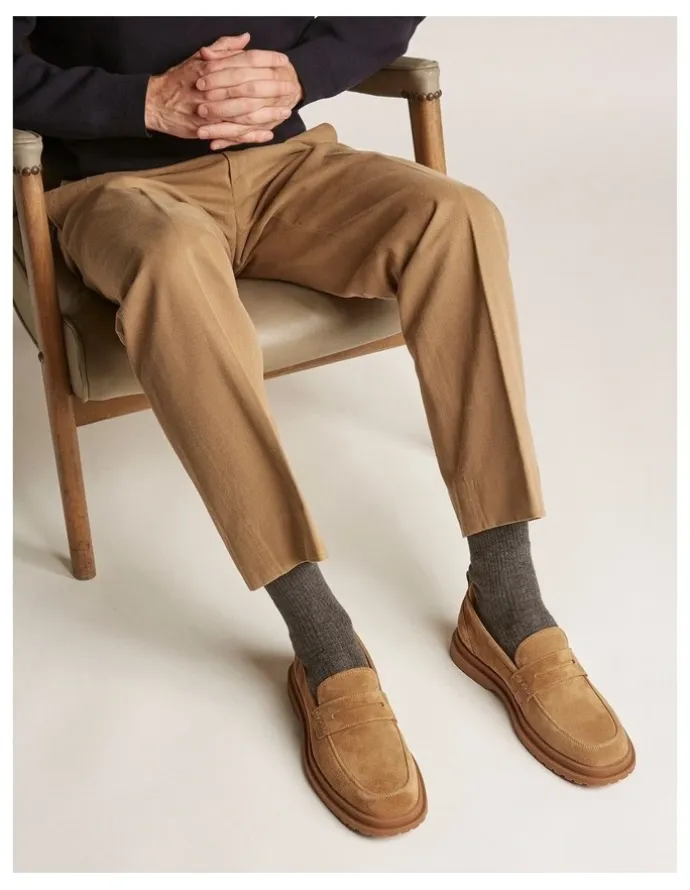 Aquila Radar Suede Penny Loafers in Caramel