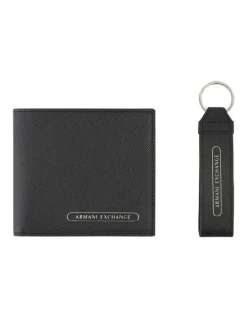Armani Exchange Barcelona Wallet and Keychain Leather Giftset in Black