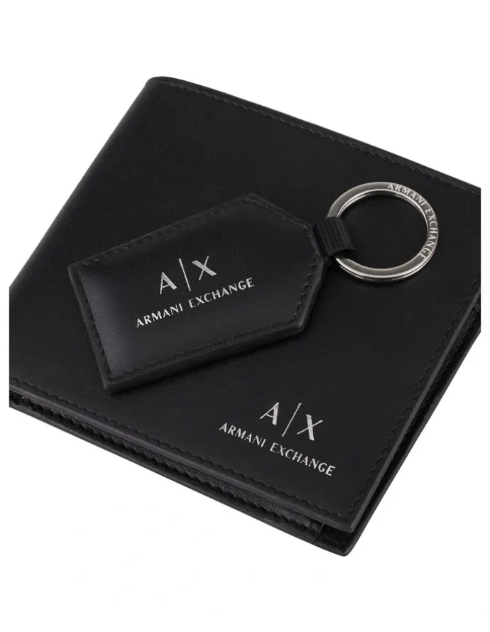 Armani Exchange Wallet And Keychain Giftset in Black