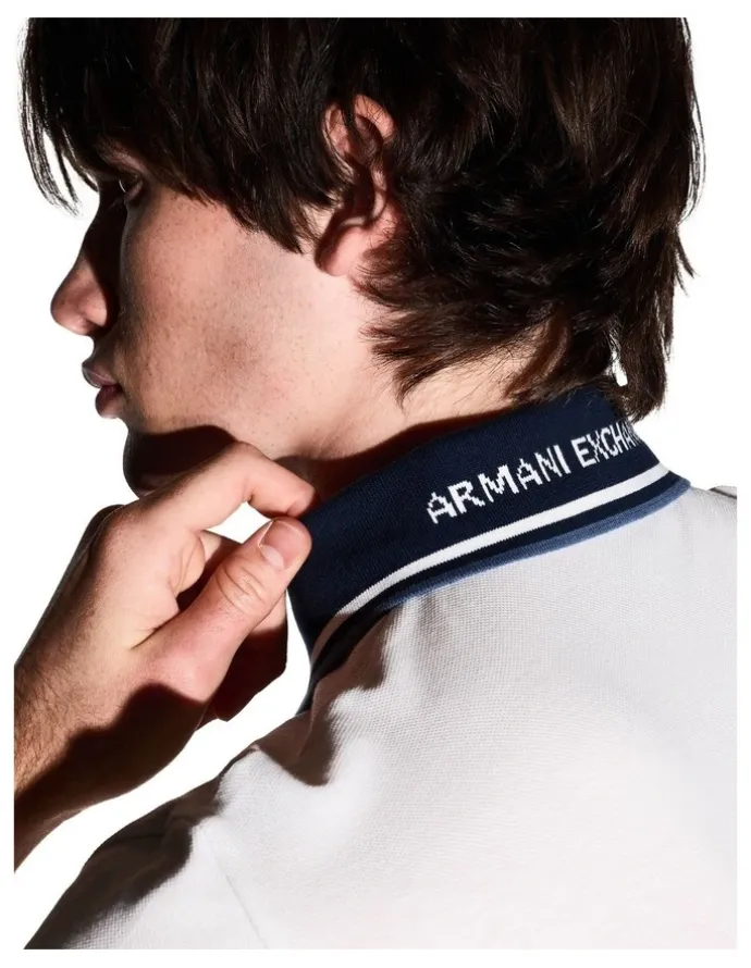 Armani Exchange Contrasted Polo Shirt in Off White