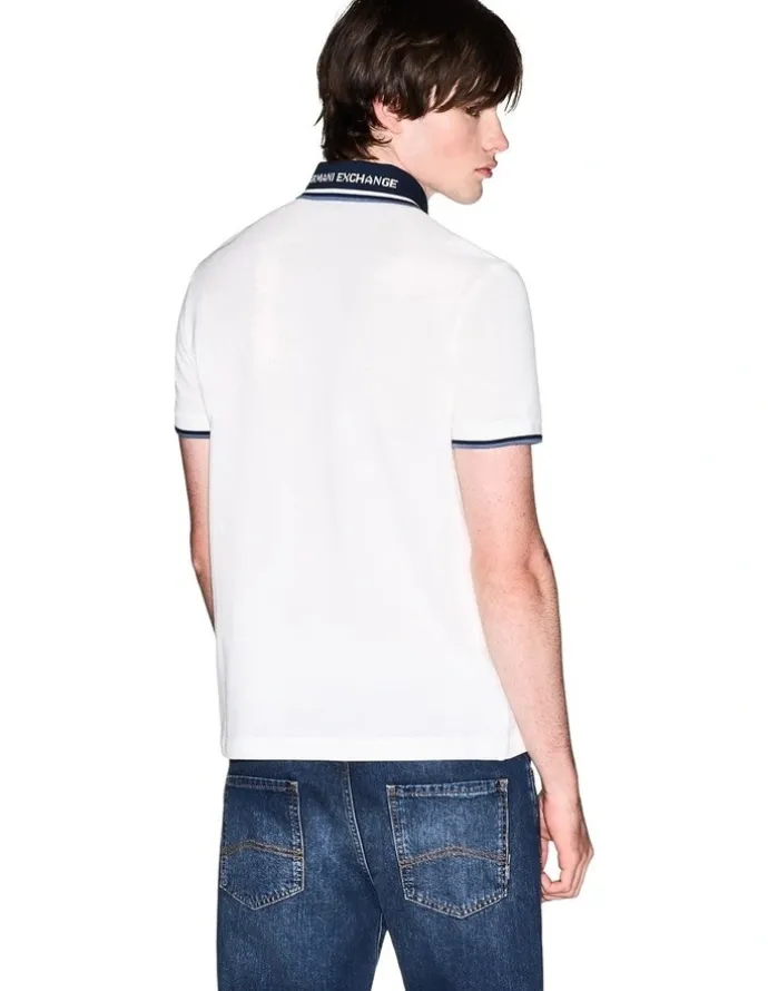 Armani Exchange Contrasted Polo Shirt in Off White
