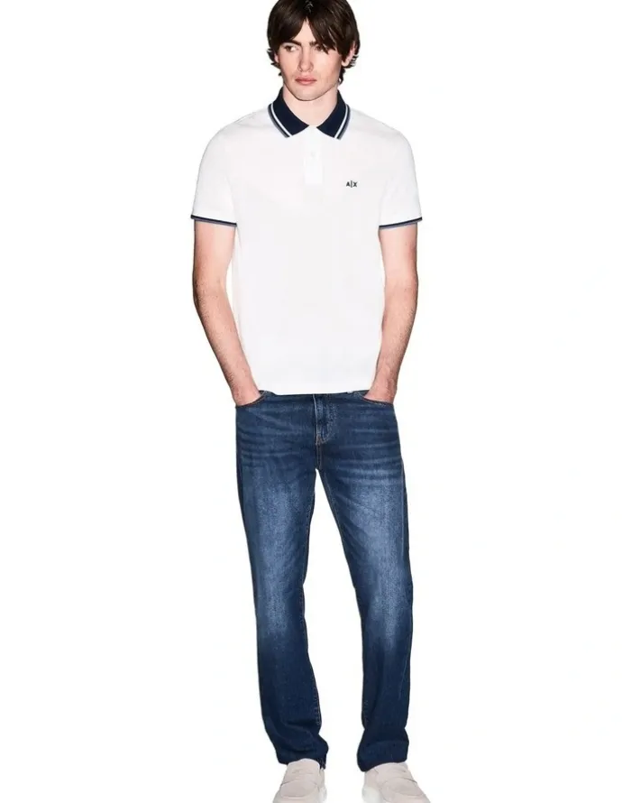 Armani Exchange Contrasted Polo Shirt in Off White
