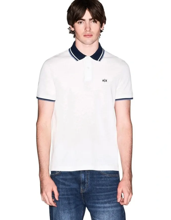 Armani Exchange Contrasted Polo Shirt in Off White