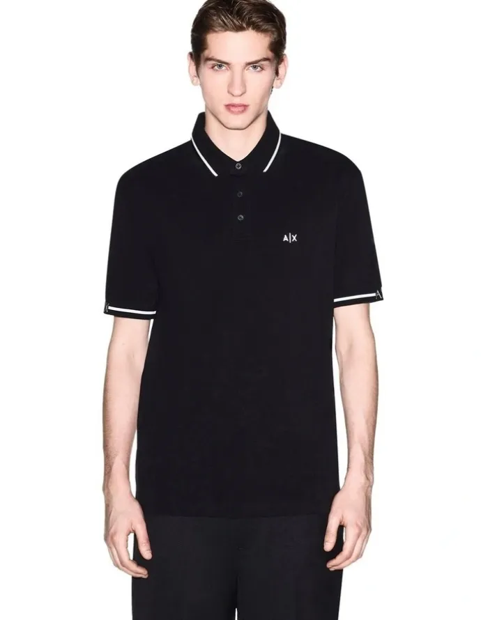 Armani Exchange Piping Polo Shirt in Black