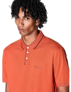 Armani Exchange Stretch Jersey Polo Shirt in Orange Rust