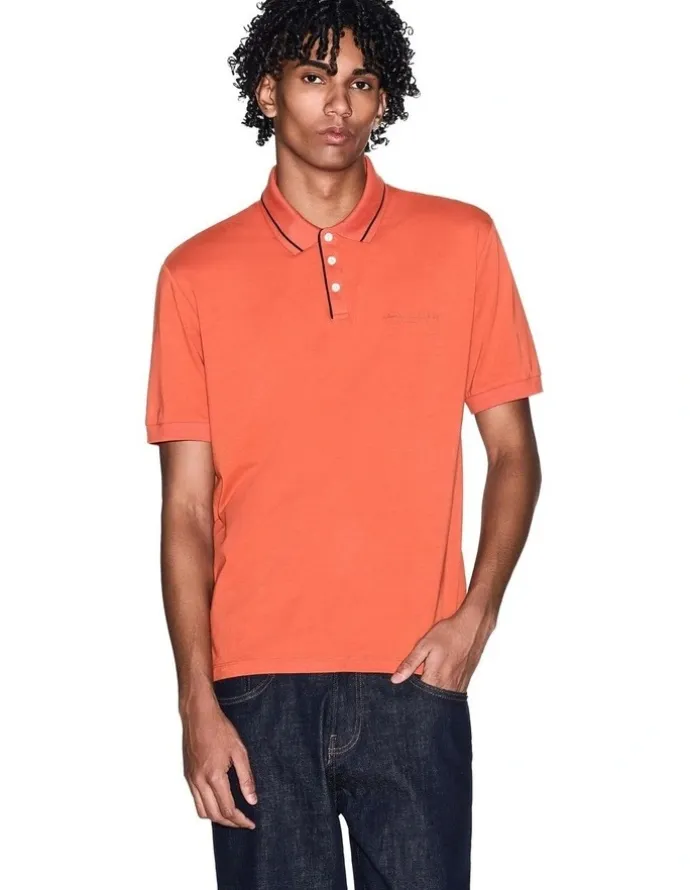 Armani Exchange Stretch Jersey Polo Shirt in Orange Rust
