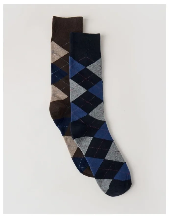 Basque 2 Pack Argyle Socks in Navy & Chocolate