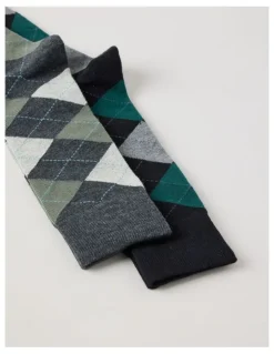 Basque 2 Pack Argyle Socks in Black & Green