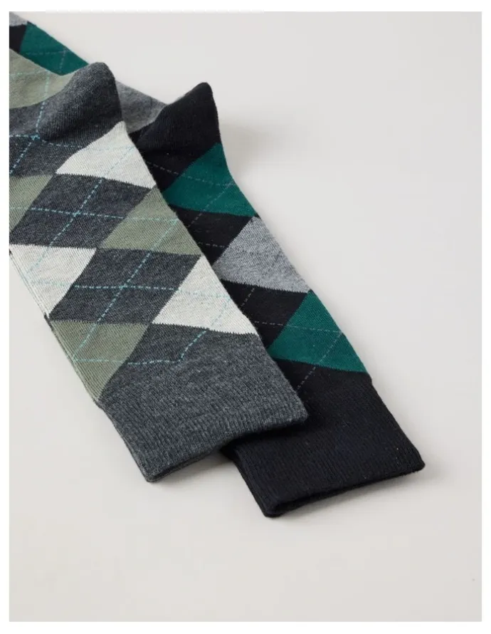 Basque 2 Pack Argyle Socks in Black & Green