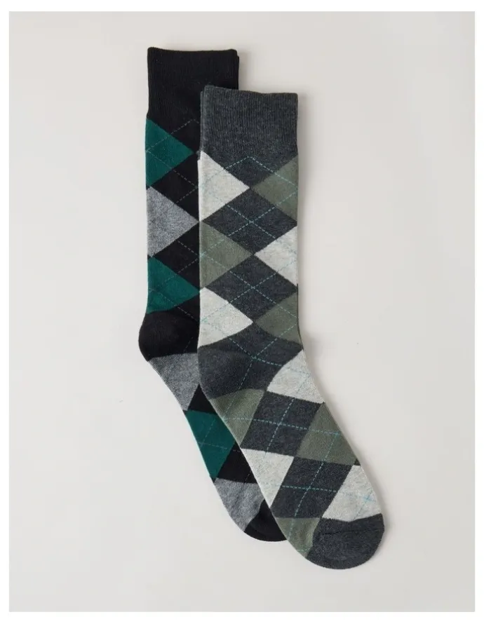 Basque 2 Pack Argyle Socks in Black & Green