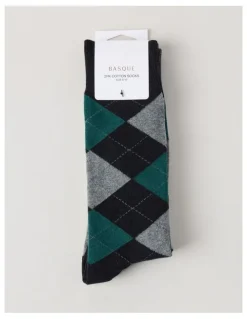 Basque 2 Pack Argyle Socks in Black & Green