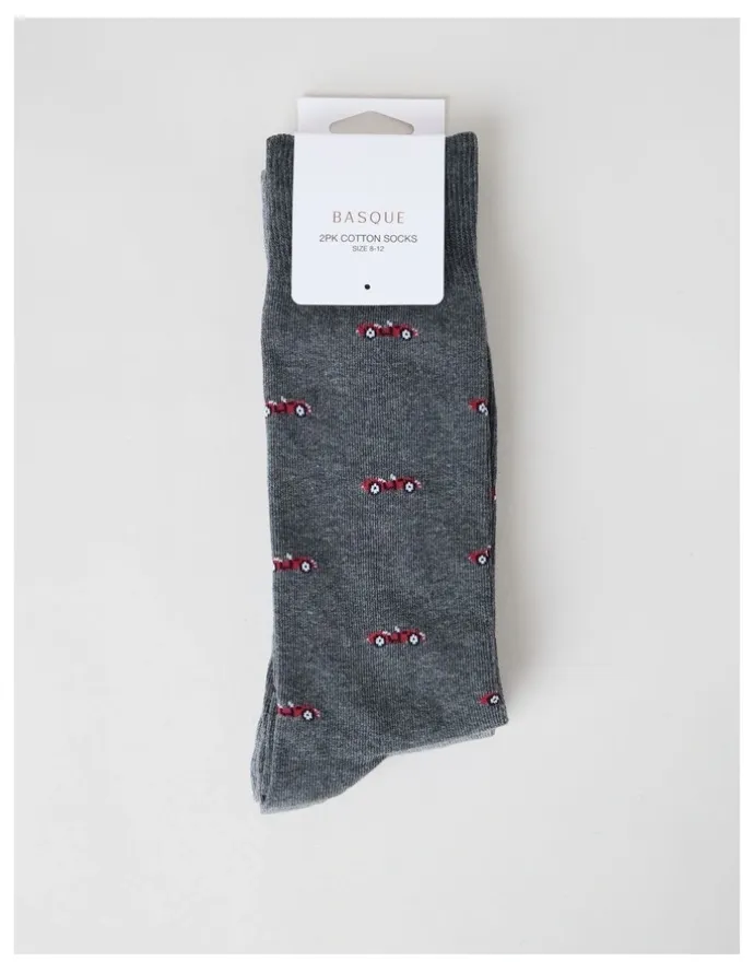 Basque 2 Pack Cars Socks in Charcoal Marle & Warm Grey